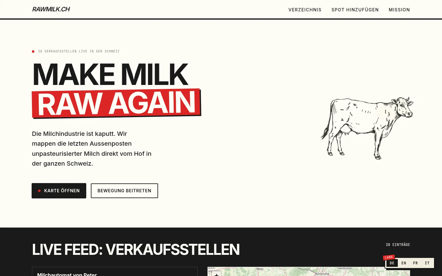 rawmilk.ch – Verzeichnis für Rohmilch direkt vom Hof